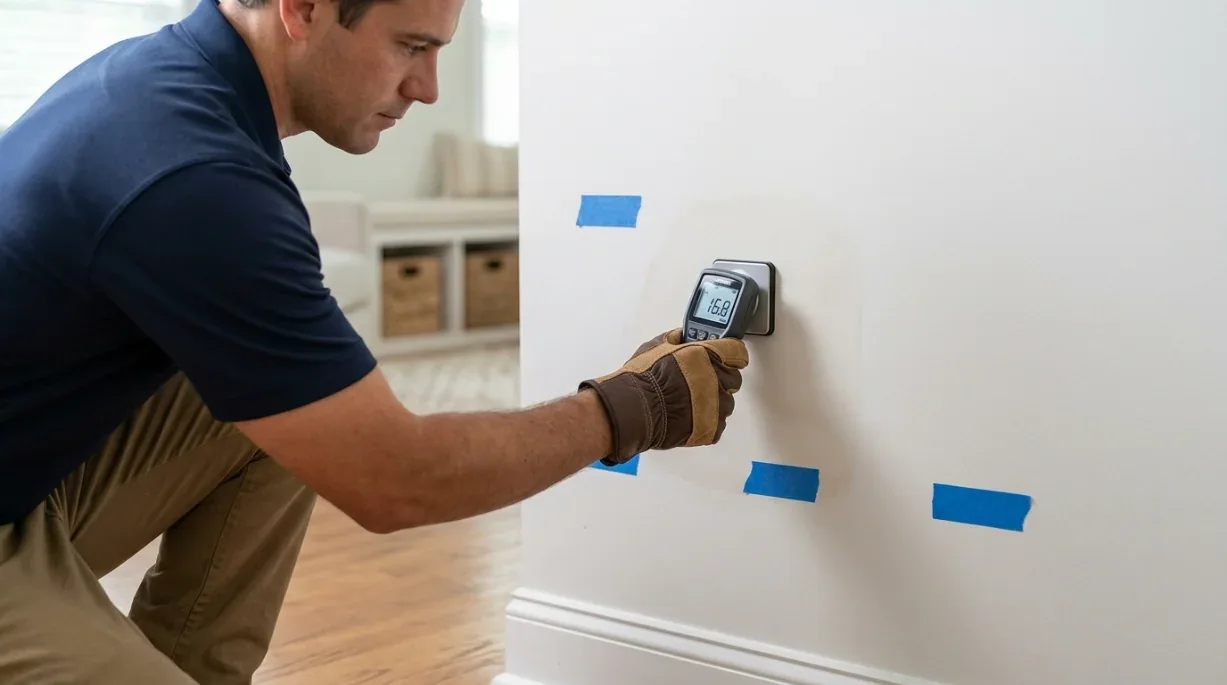 Moisture mapping and thermal imaging locating a hidden leak behind a wall in a Marietta home
