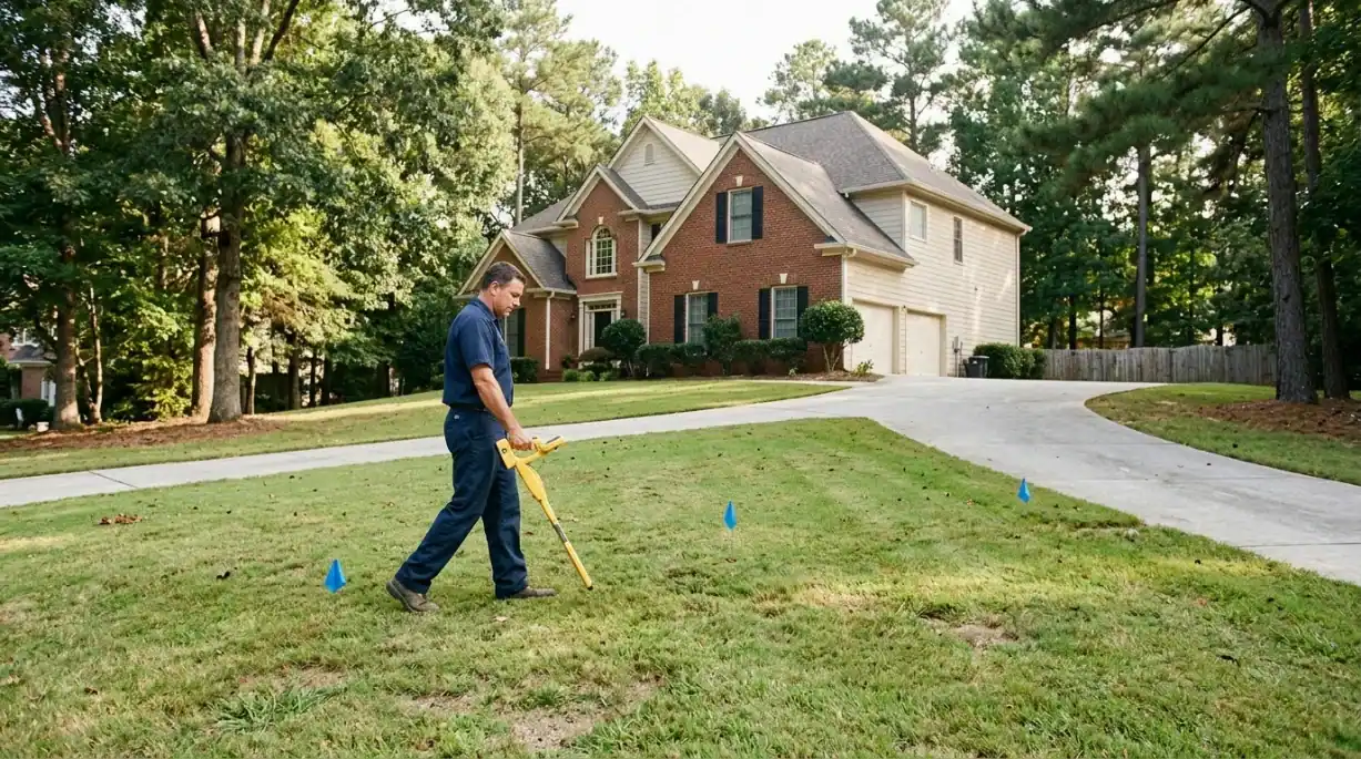 Leak detection on a large West Cobb lot with a long buried water service line
