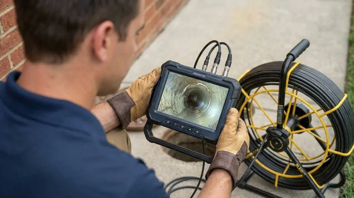 Video camera inspection of a sewer lateral in a Marietta GA home
